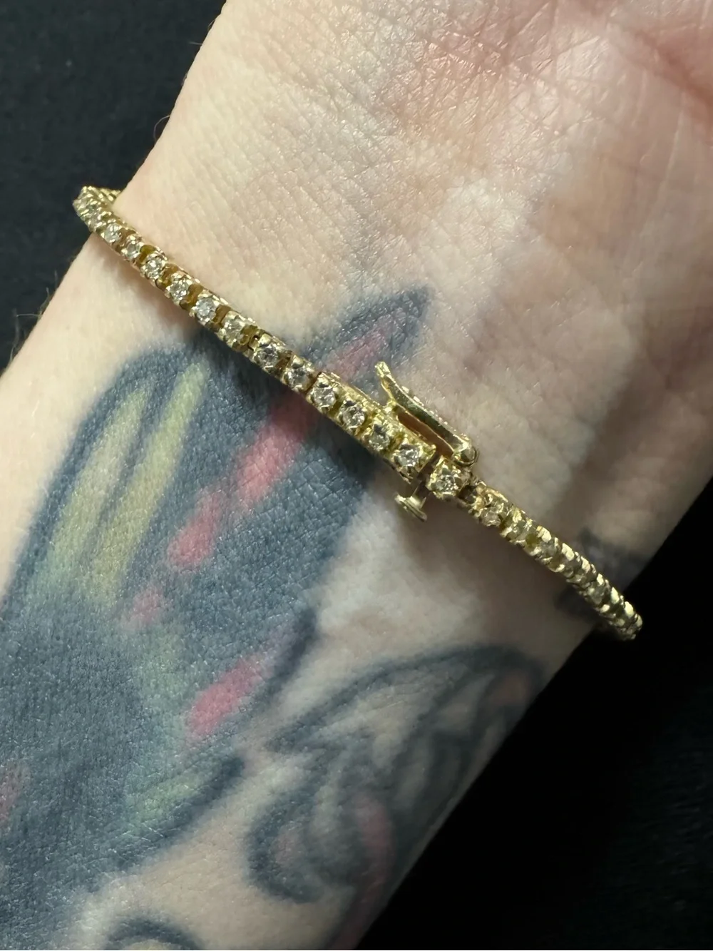Vintage 14k Yellow Gold Natural Diamond Tennis Bracelet (103) - Picture 7 of 12